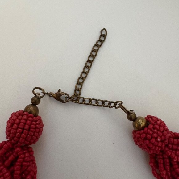 Braided Red Seed Bead Statement Necklace Chunky Collar Vintahge Jewelry - Picture 4 of 5